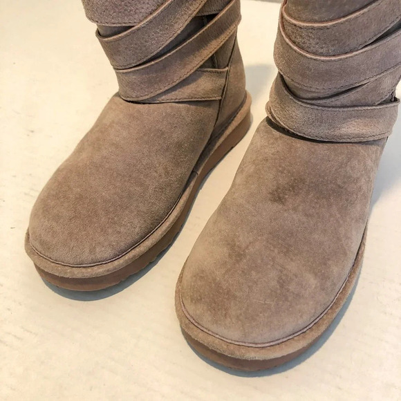 LAMO Leather Suede Sheepskin Round Toe Cream Tan High Winter Boots Women's - Picture 3 of 9